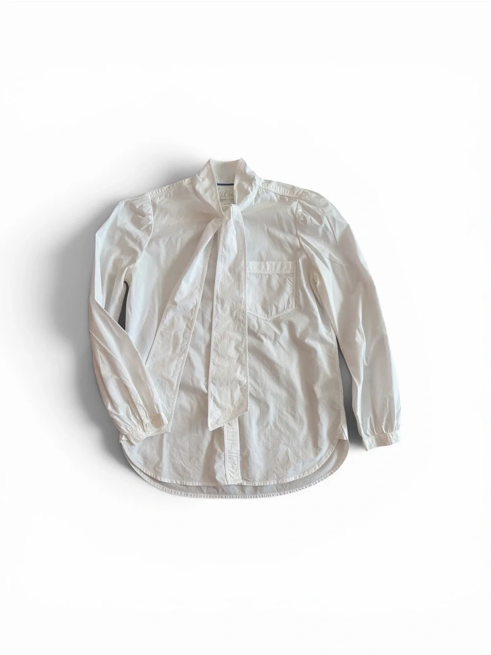 White Tie-Neck Button-Up Shirt